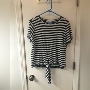 Michael Kors Navy Blue & White Striped Tie Front Pullover Top. Size XL